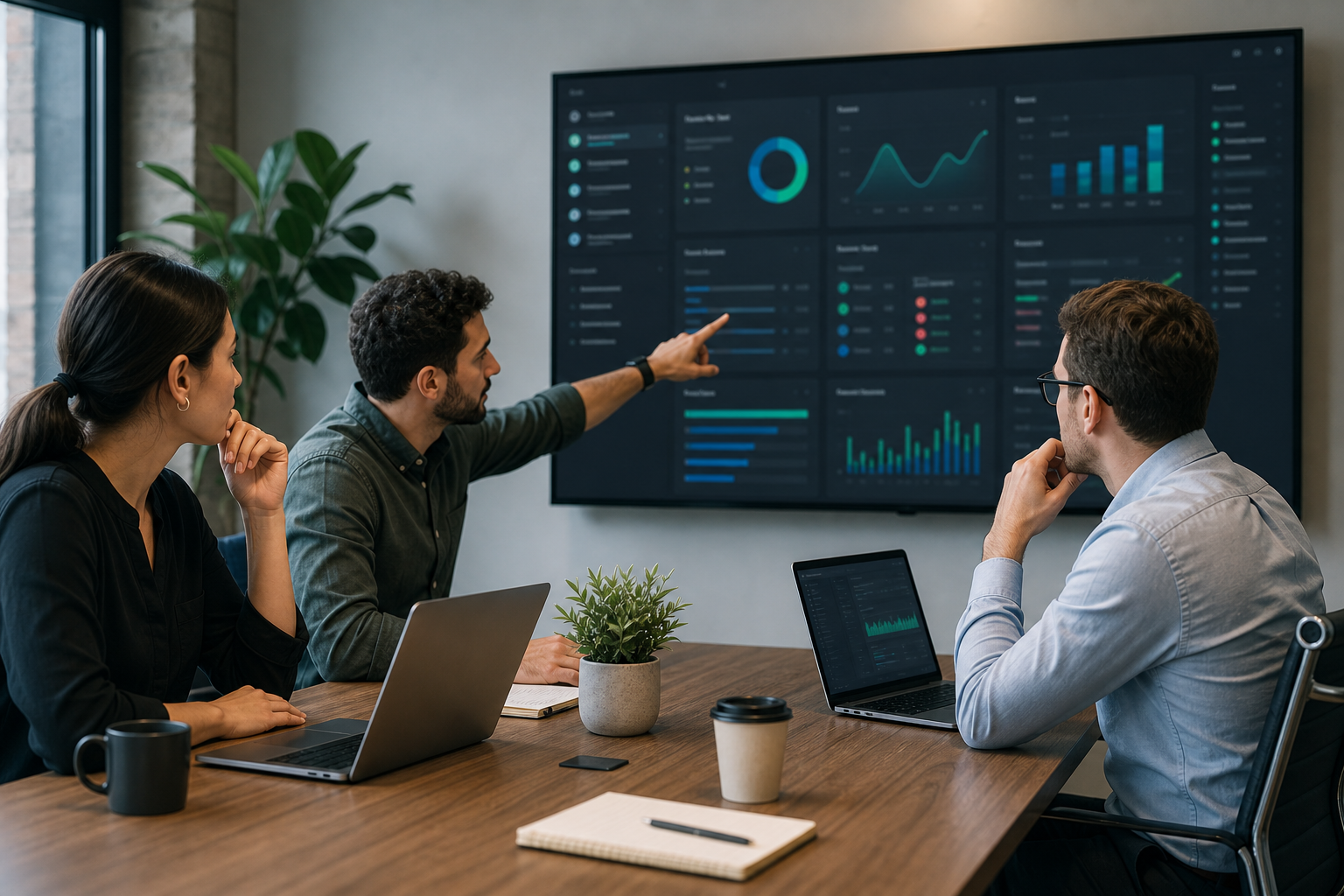 Team reviewing a business workflow on a screen